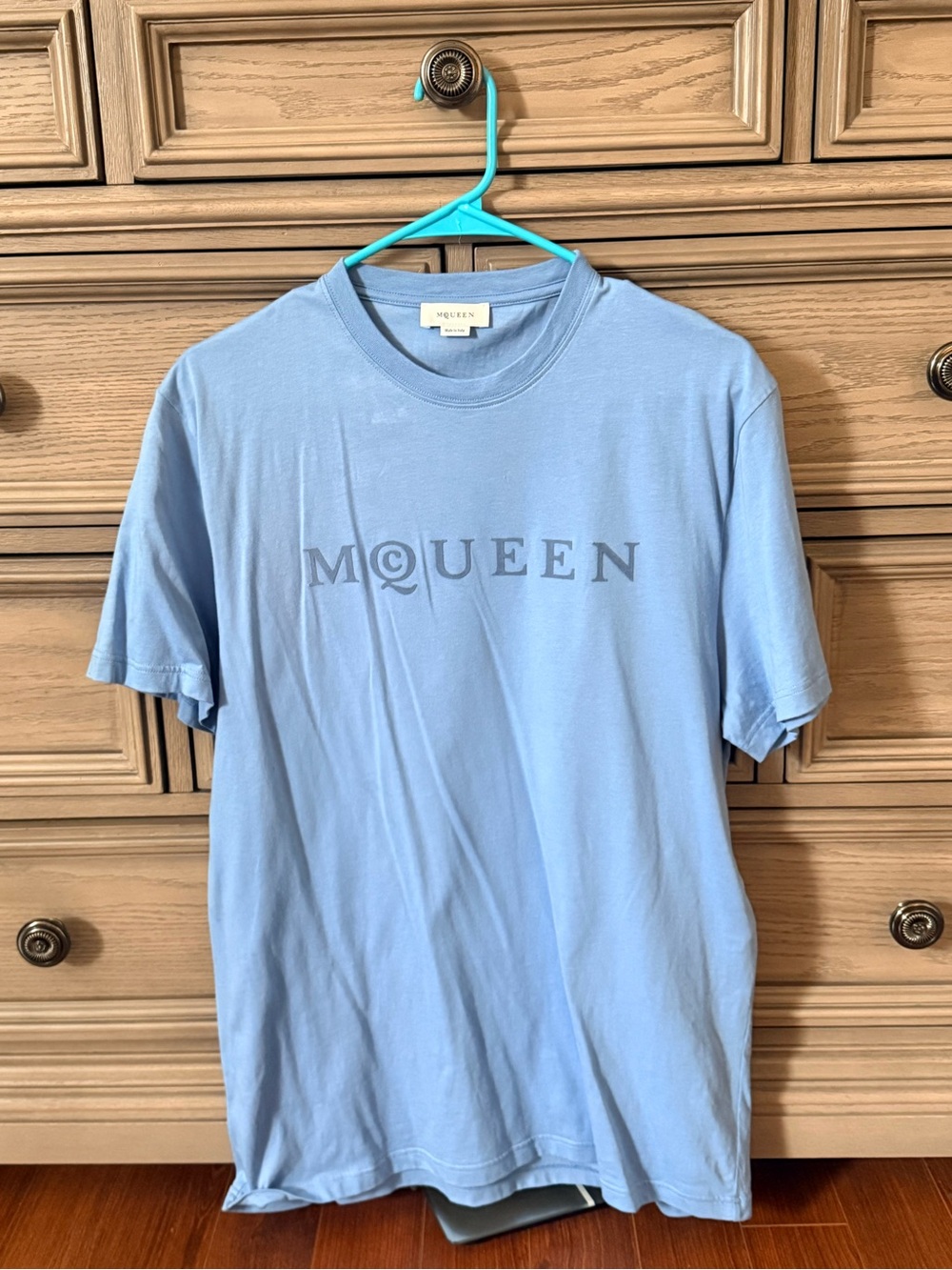 Alexander McQueen Light Blue Logo Short Sleeve T-Shirt